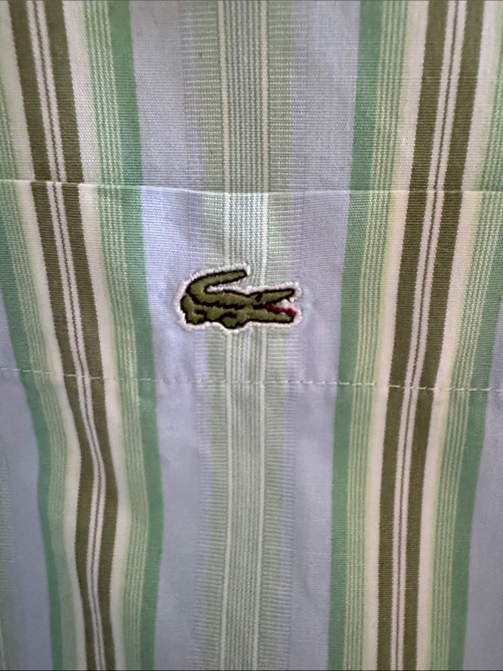 Lacoste Mint Green Blue Gray Cream Vertical Stripe Button Down- Size 42